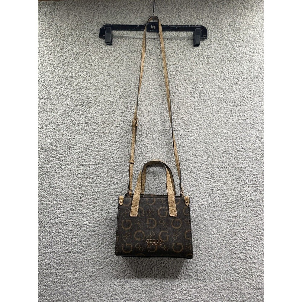 GUESS Women's Natural Brown Logo Print Crossbody Bag Handbag Purse
